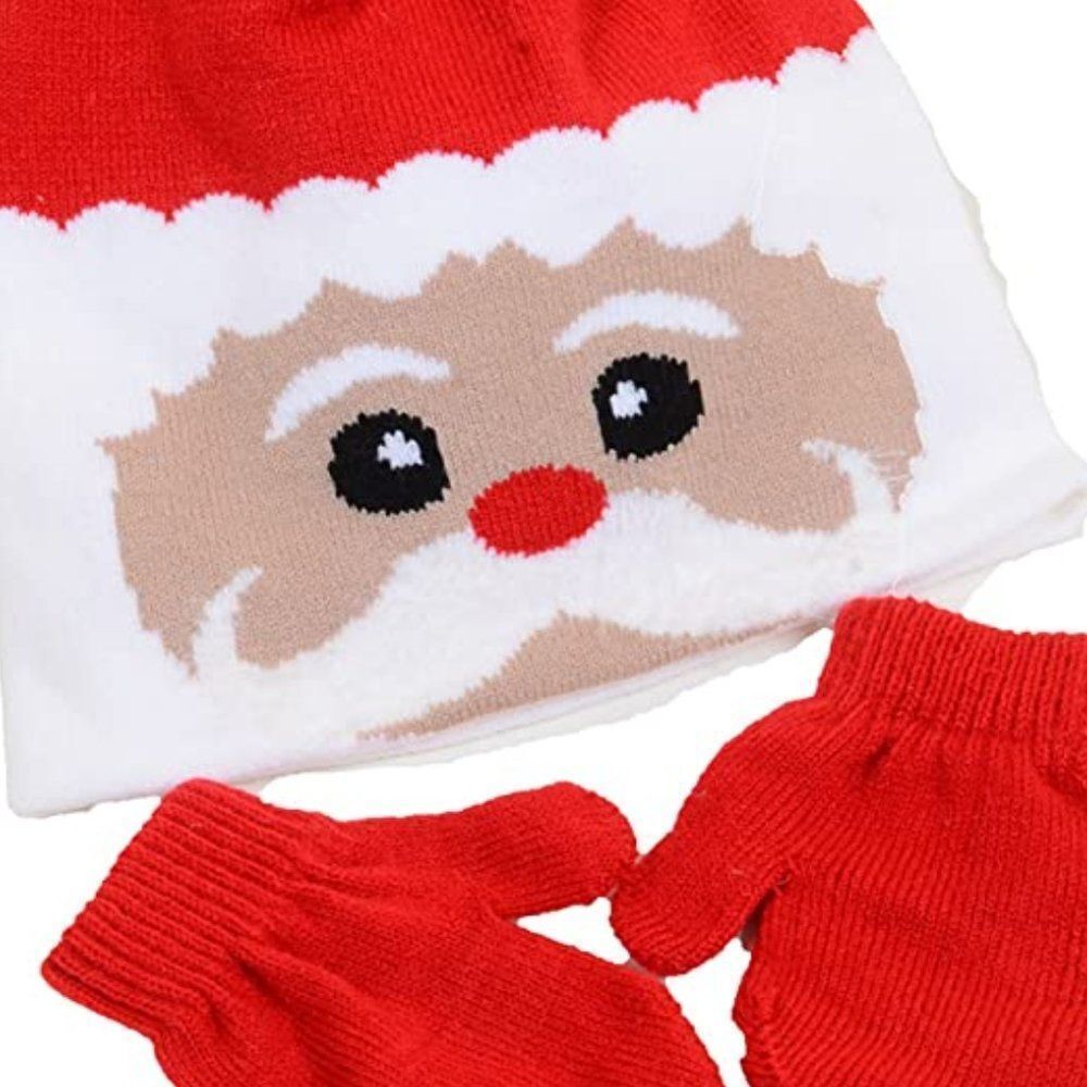 Santa Christmas Red Beanie Hat and Mittens Set (Toddler) NEW - Picture 2 of 2